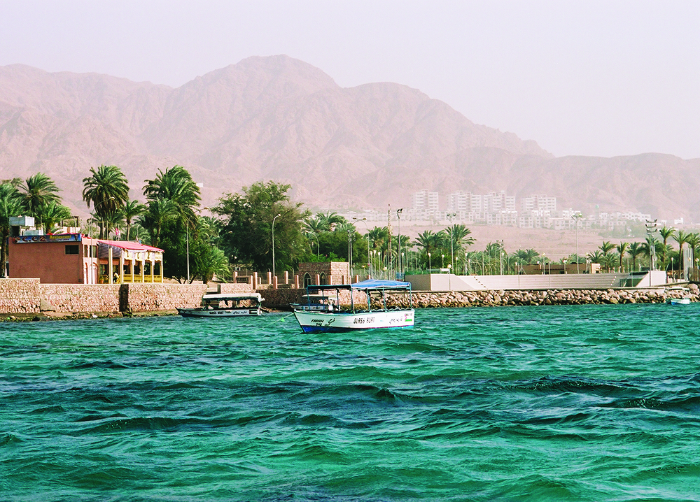 Gulf of Aqaba, Jordan. Aqaba is the only port in the Kingdom with direct access to the Red Sea and strategically located at the intersection of Jordan, Israel, Egypt, and Saudi Arabia (2007).